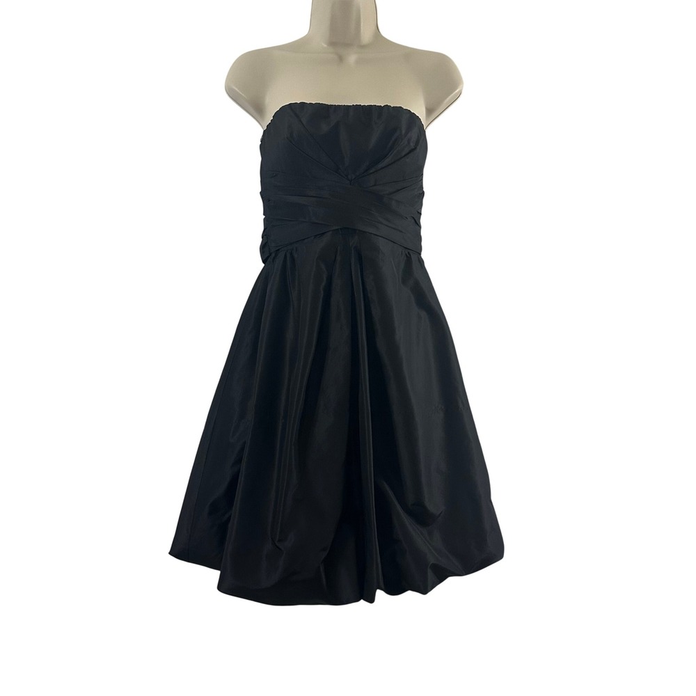 Donna Ricco Black 100% Silk Strapless Bubble Hem Cocktail Dress Back Bow 4